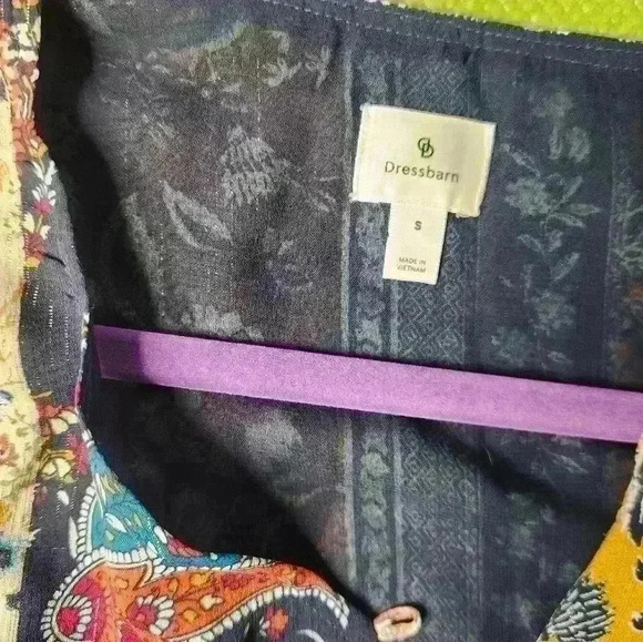 Dressbarn multi colored long blouse gathered sleeve, sheer and lined size S - Picture 9 of 14